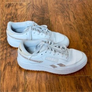 Reebok Club Double Sneakers in White and Leopard Print